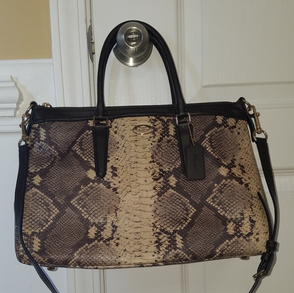 Coach Morgan Python Embossed Leather Satchel - image 1